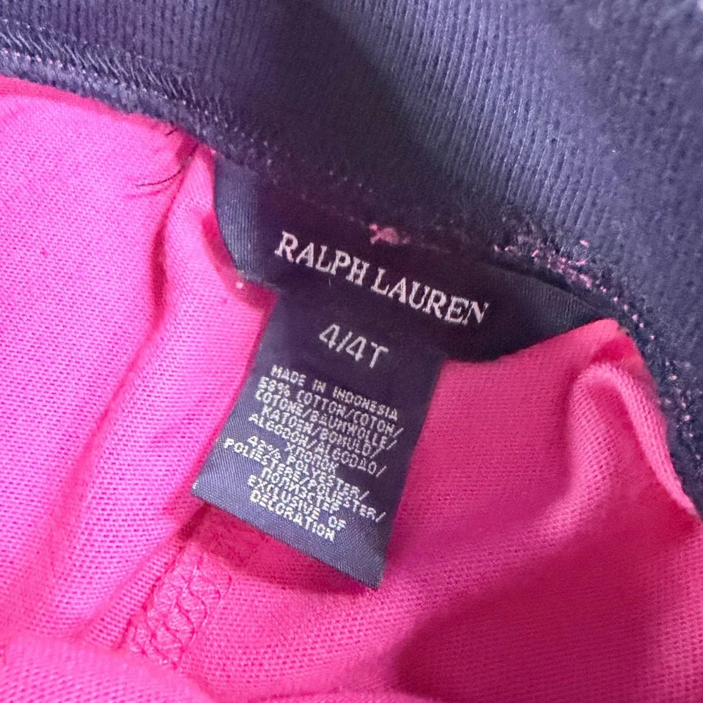 Ralph Lauren Girls Pink Navy Tracksuit Set Jacket Flare Pants 4 4T Sporty Preppy